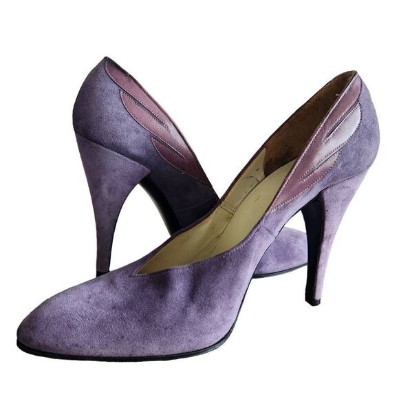 Christian Dior Vintage Heels Pumps Women 7.5 Suede Leather Purple - Picture 1 of 5